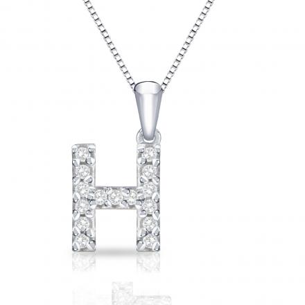 Diamond Letter H Initial Pendant in 14k White Gold (1/10 cttw) 18-inch Box Chain