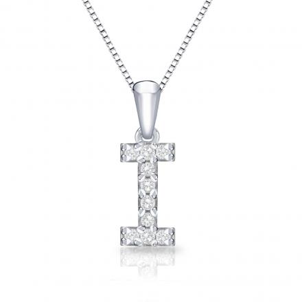 Diamond Letter I Initial Pendant in 14k White Gold (1/10 cttw) 18-inch Box Chain