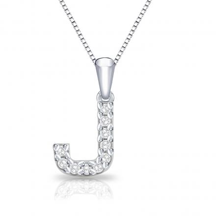 Diamond Letter J Initial Pendant in 14k White Gold (1/10 cttw) 18-Inch Box Chain