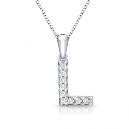 Certified Diamond Letter L Initial Pdant in 14k White Gold (1/10 cttw)  18-Inch Box Chain 