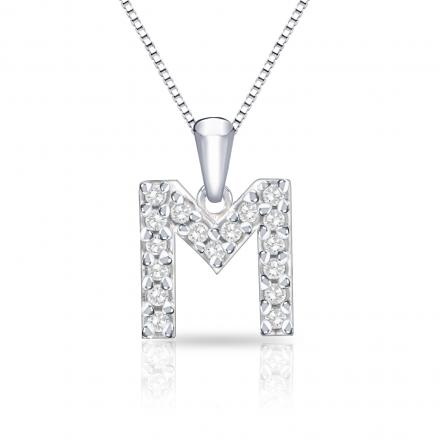 Diamond Letter M Initial Pendant in 14k White Gold (1/10 cttw) 18-Inch Box Chain