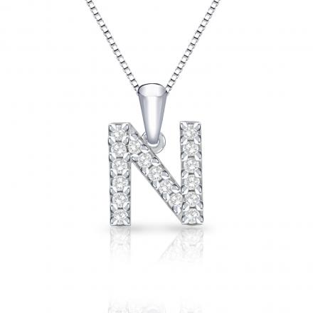 Diamond Letter N Initial Pendant in 14k White Gold (1/10 cttw) 18-Inch Box Chain