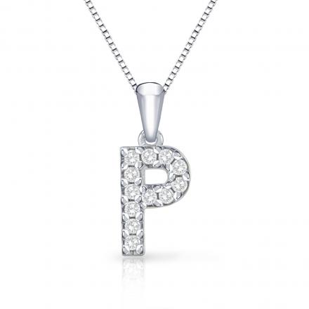 Diamond Letter P Initial Pendant in 14k White Gold (1/10 cttw) 18-Inch Box Chain
