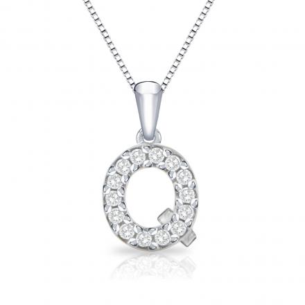 Diamond Letter Q Initial Pendant in 14k White Gold (1/10 cttw) 18-Inch Box Chain