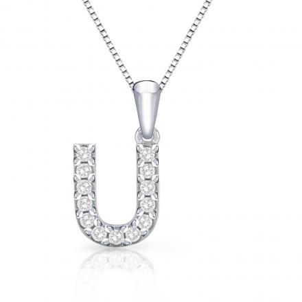 Diamond Letter U Initial Pendant in 14k White Gold (1/10 cttw) 18-Inch Box Chain