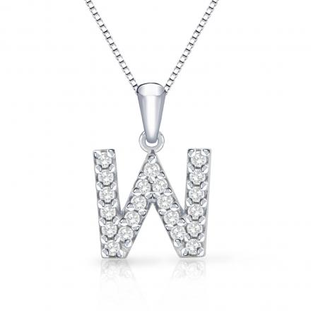 Diamond Letter W Initial Pendant in 14k White Gold (1/10 cttw) 18-Inch Box Chain