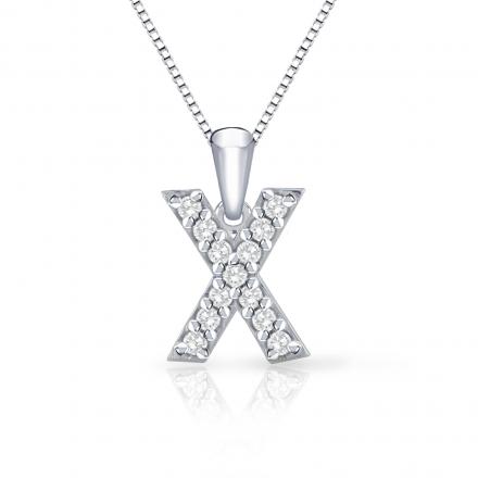 Diamond Letter X Initial Pendant in 14k White Gold (1/10 cttw) 18-Inch Box Chain