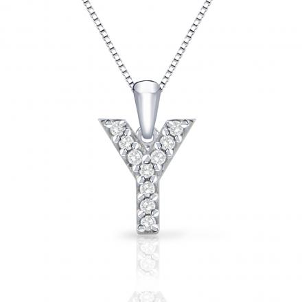 Diamond Letter Y Initial Pendant in 14k White Gold (1/10 cttw) 18-Inch Box Chain