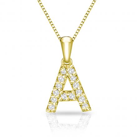 Diamond Letter A Initial Pendant in 14k Yellow Gold (1/10 cttw) 18-inch Box Chain