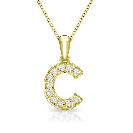 Diamond Letter C Initial Pendant in 14k Yellow Gold (1/10 cttw) 18-inch Box Chain