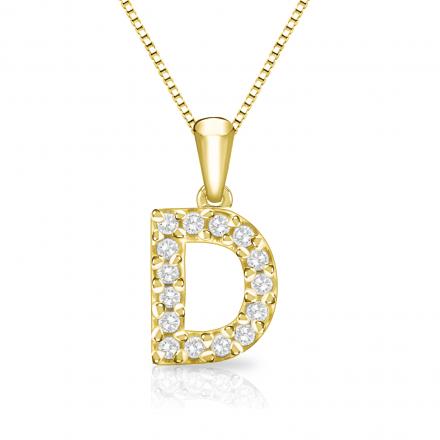 Diamond Letter D Initial Pendant in 14k Yellow Gold (1/10 cttw) 18-inch Box Chain