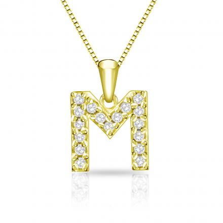 Diamond Letter M Initial Pendant in 14k Yellow Gold (1/10 cttw) 18-Inch Box Chain