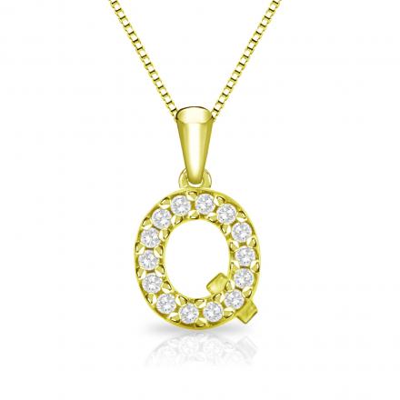 Diamond Letter Q Initial Pendant in 14k Yellow Gold (1/10 cttw) 18-Inch Box Chain