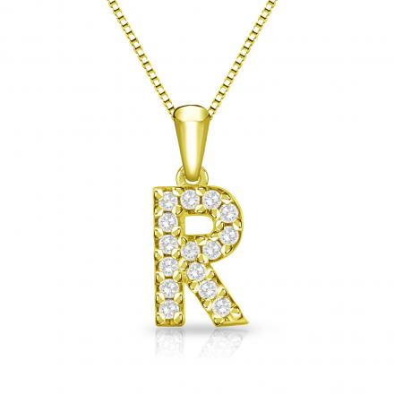 Diamond Letter R Initial Pendant in 14k Yellow Gold (1/10 cttw) 18-Inch Box Chain