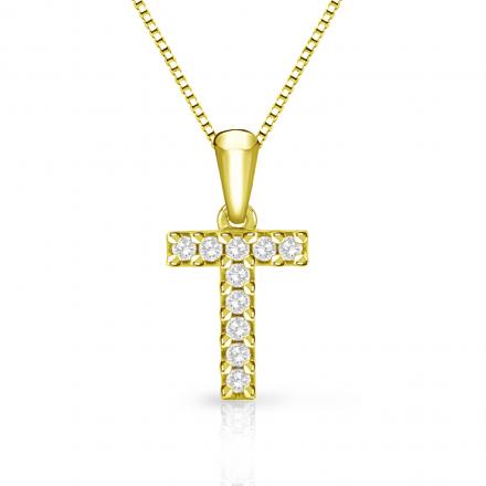 Diamond Letter T Initial Pendant in 14k Yellow Gold (1/10 cttw) 18-Inch Box Chain