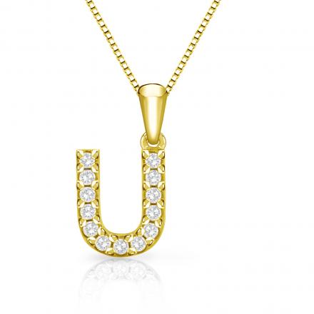 Diamond Letter U Initial Pendant in 14k Yellow Gold (1/10 cttw) 18-Inch Box Chain