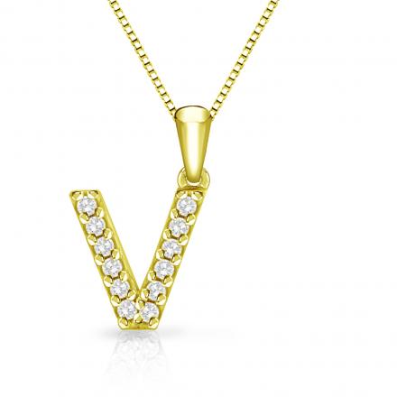 Diamond Letter V Initial Pendant in 14k Yellow Gold (1/10 cttw) 18-Inch Box Chain