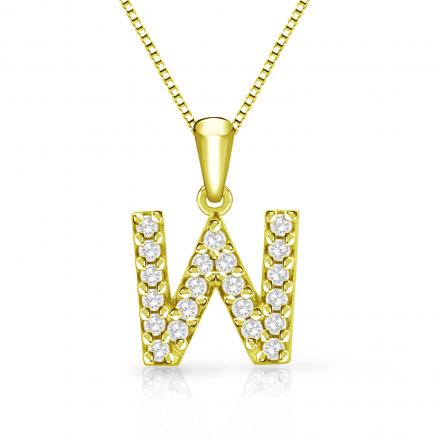 Diamond Letter W Initial Pendant in 14k Yellow Gold (1/10 cttw) 18-Inch Box Chain