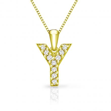Diamond Letter Y Initial Pendant in 14k Yellow Gold (1/10 cttw) 18-Inch Box Chain