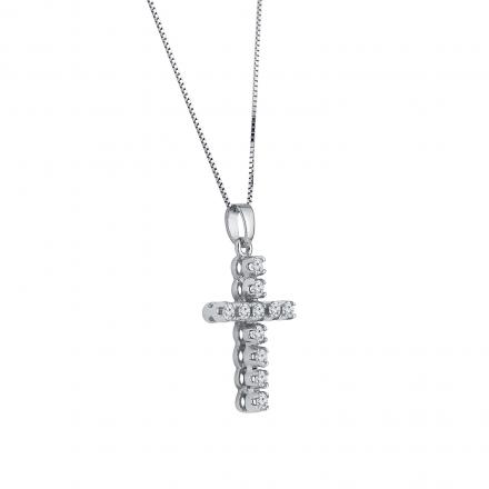 14k White Gold Round Diamond Cross Pendant Necklace (3/8 cttw)