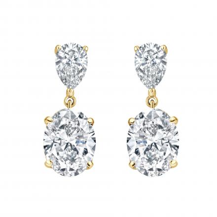 Lab Grown Diamond Two Stone Drop Earrings Pear and Oval 9.00 ct. tw. (E, VS) 18k Yellow Gold