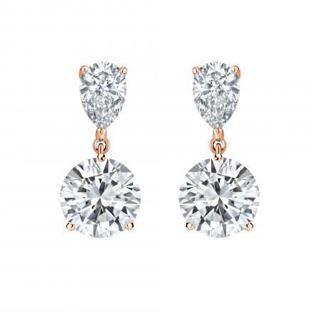 Lab Grown Diamond Two Stone Drop Earrings Pear and Round 6.00 ct. tw. (E, VS) 14k Rose Gold
