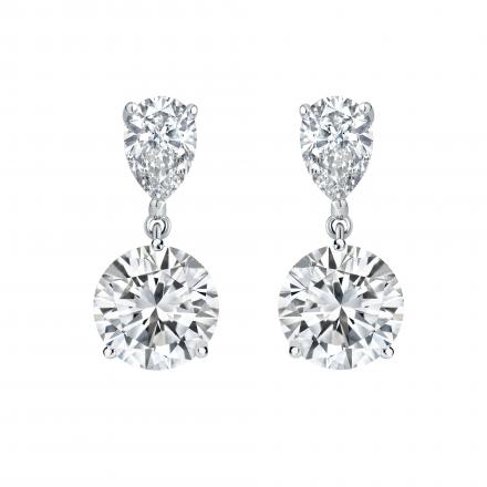 Lab Grown Diamond Two Stone Drop Earrings Pear and Round 3.00 ct. tw. (D, VVS) 18k White Gold