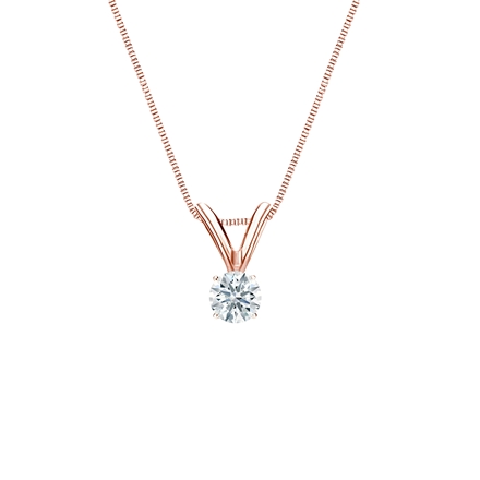 Natural Diamond Solitaire Pendant Hearts & Arrows-cut 0.13 ct. tw. (G-H, SI1-SI2) 14k Rose Gold 4-Prong Basket