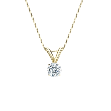 Natural Diamond Solitaire Pendant Hearts & Arrows-cut 0.20 ct. tw. (F-G, SI2, Ideal) 14k Yellow Gold 4-Prong Basket