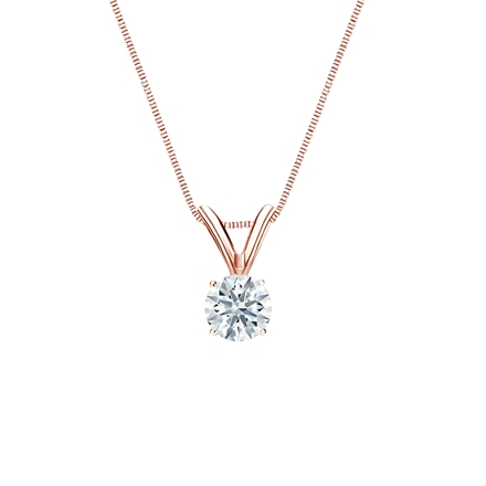 Natural Diamond Solitaire Pendant Hearts & Arrows-cut 0.25 ct. tw. (F-G, SI2, Ideal) 14k Rose Gold 4-Prong Basket