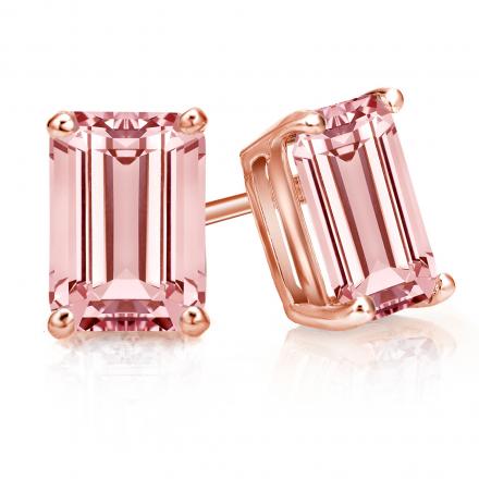 Lab Grown Diamond Stud Earrings IGI Certified Emerald 1.10 ct.tw (Pink, VS) Available Variations 1.00 cttw to 3.00 cttw 14k Rose Gold 4-Prong Basket