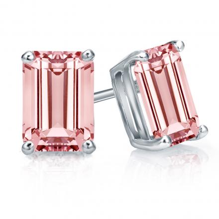 Lab Grown Diamond Stud Earrings IGI Certified Emerald 1.10 ct.tw (Pink, VS) Platinum 4-Prong Basket