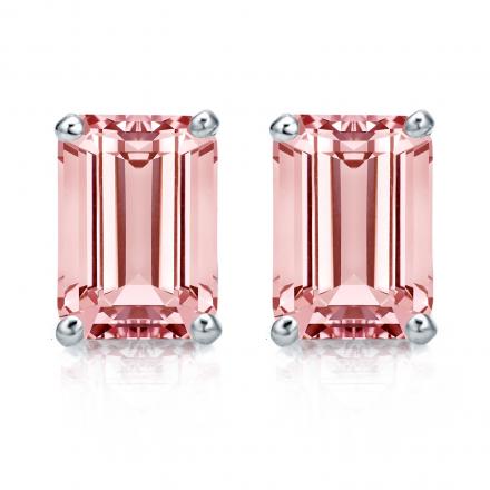 Lab Grown Diamond Stud Earrings Emerald 1.10 ct.tw (Pink, VS) Platinum 4-Prong Basket