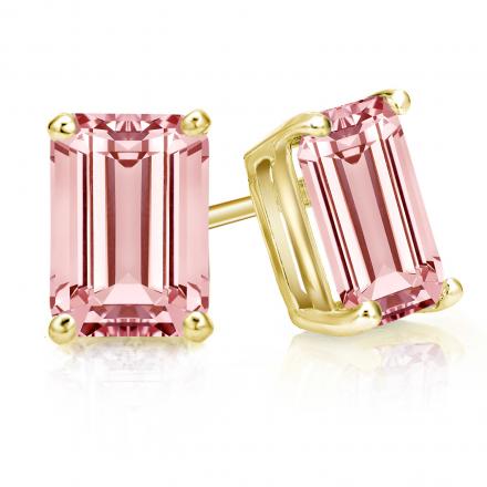 Lab Grown Diamond Stud Earrings IGI Certified Emerald 1.10 ct.tw (Pink, VS) 18K Yellow Gold 4-Prong Basket