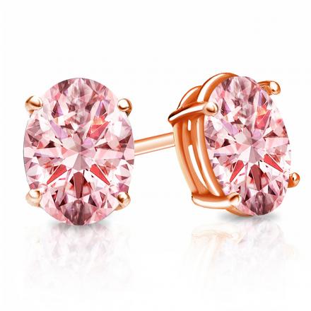Lab Grown Diamond Stud Earrings IGI Certified Oval 1.15 ct.tw (Pink, VS) 14k Rose Gold 4-Prong Basket