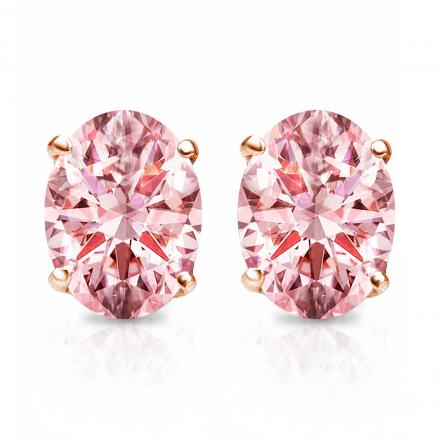 Lab Grown Diamond Stud Earrings Oval 1.15 ct.tw (Pink, VS) 14k Rose Gold 4-Prong Basket