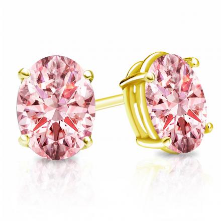 Lab Grown Diamond Stud Earrings Oval 1.15 ct.tw (Pink, VS) 14K Yellow Gold 4-Prong Basket