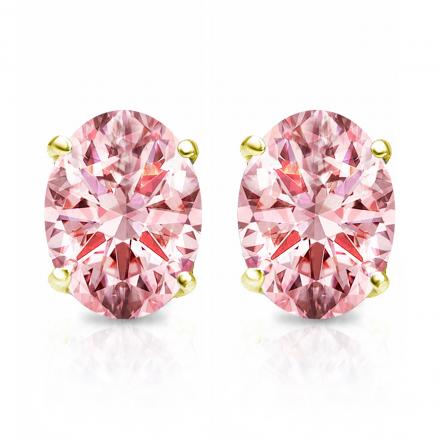 Lab Grown Diamond Stud Earrings IGI Certified Oval 1.15 ct.tw (Pink, VS)  18K Yellow Gold 4-Prong Basket