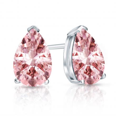 Lab Grown Diamond Stud Earrings IGI Certified Pear 1.45 ct.tw (Pink, VS) 14k White Gold 4-Prong Basket