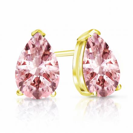 Lab Grown Diamond Stud Earrings IGI Certified Pear 1.45 ct.tw (Pink, VS) 14K Yellow Gold 4-Prong Basket