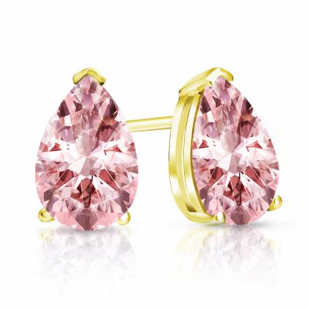 Lab Grown Diamond Stud Earrings Pear 1.45 ct.tw (Pink, VS) 14K Yellow Gold 4-Prong Basket