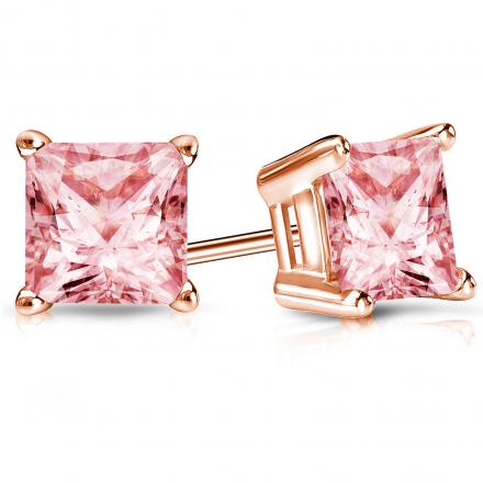 Gorgeous 1 ctw Lab Grown Pink Diamond Stud Earrings set in 14K