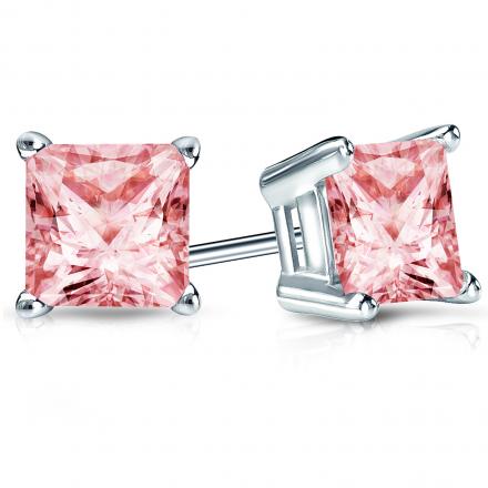 Lab Grown Diamond Stud Earrings IGI Certified Princess 4.00 ct.tw (Pink, VS) Platinum 4-Prong Basket