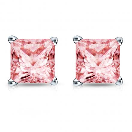 Lab Grown Diamond Stud Earrings Princess 4.00 ct.tw (Pink, VS) Platinum 4-Prong Basket