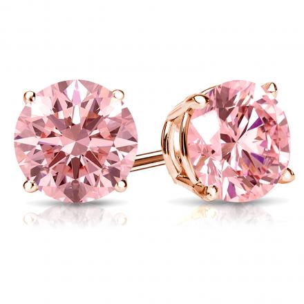 Lab Grown Diamond Stud Earrings Round Pink 1.00 ct.tw 14k Rose Gold 4-Prong Basket