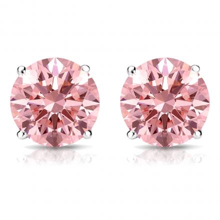 Lab Grown Diamond Stud Earrings Round Pink 0.50 ct.tw 14k White Gold 4-Prong Basket