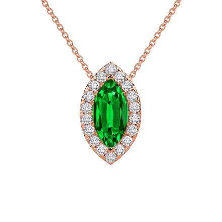 Lab Grown Gemstone Green Emerald Pendant Marquise 1.50 ct. tw. 14k Rose Gold Halo