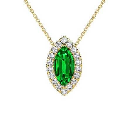 Lab Grown Gemstone Green Emerald Pendant Marquise 0.50 ct. tw. 18k Yellow Gold Halo