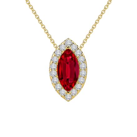 Lab Grown Gemstone Ruby Pendant Marquise 1.00 ct. tw. 18k Yellow Gold Halo