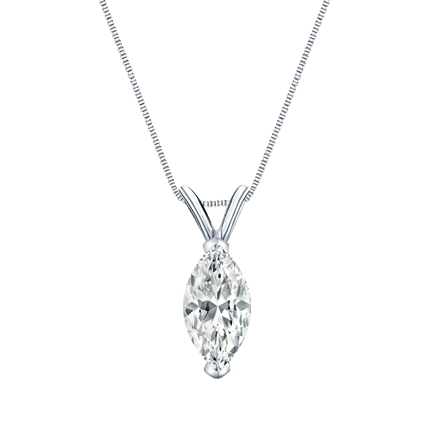 18k White Gold V-End Prong Certified Marquise-Cut Diamond Solitaire Pendant 1.00 ct. tw. (I-J, I1-I2)
